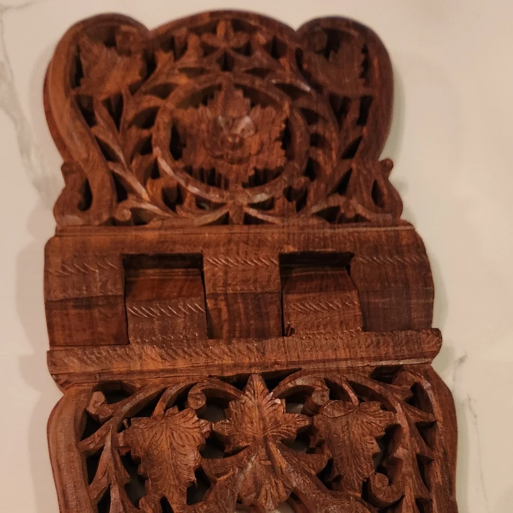 VINTAGE Carved Wood Foldable Prayer Book Holder Stand Magazine Rack Traditional - Picture 7 of 7